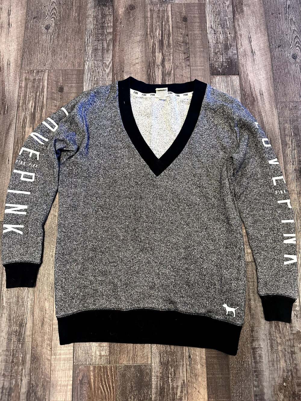 Victoria's Secret PINK Y2K Spellout V-Neck Sweatshirt Gray XS